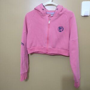 VTG Y2K World Gym Cotton Blend Cropped Full Zip Hoodie L Barbie Preppy